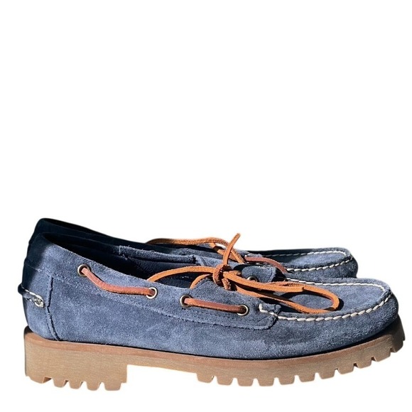 Floats Shoes - Floats Navy Suede Boat Shoes Lug Sole Moccasins Women's 10R